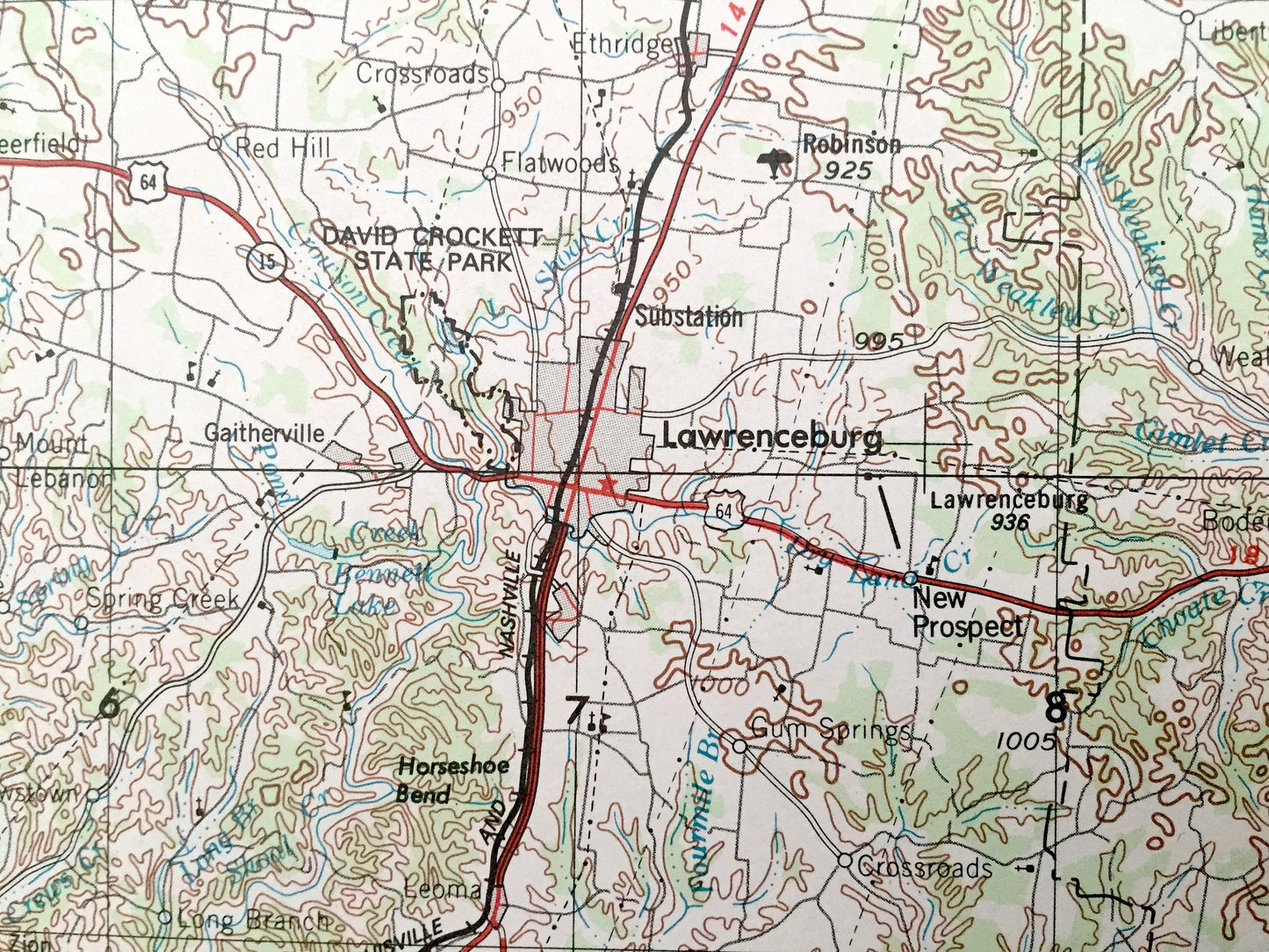 Antique Columbia, Tennessee 1956 US Geological Survey Topographic Map – Lawrenceburg, Fayetteville, Tullahoma, Shelbyville, Murfreesboro TN