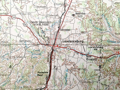Antique Columbia, Tennessee 1956 US Geological Survey Topographic Map – Lawrenceburg, Fayetteville, Tullahoma, Shelbyville, Murfreesboro TN
