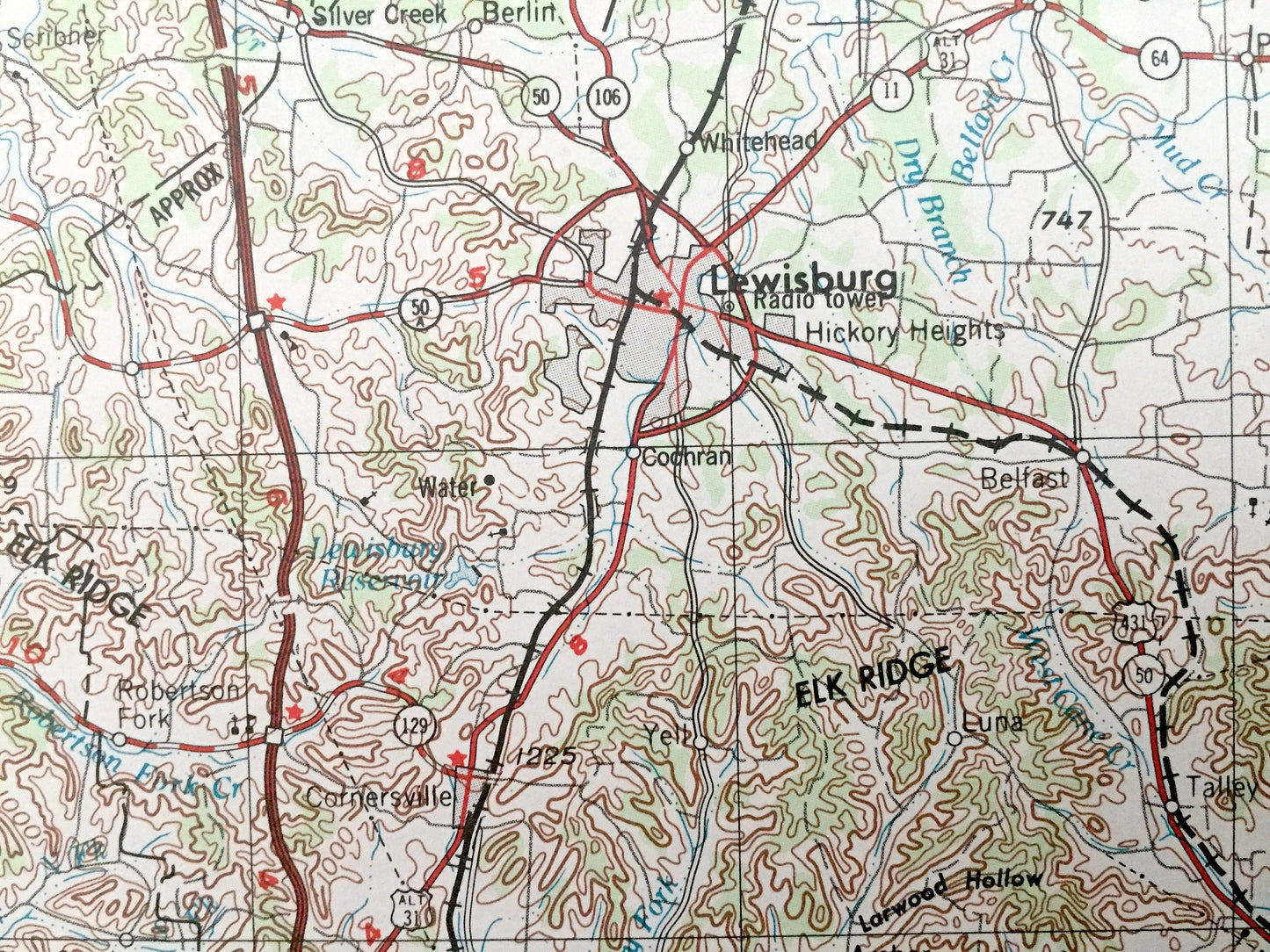 Antique Columbia, Tennessee 1956 US Geological Survey Topographic Map – Lawrenceburg, Fayetteville, Tullahoma, Shelbyville, Murfreesboro TN