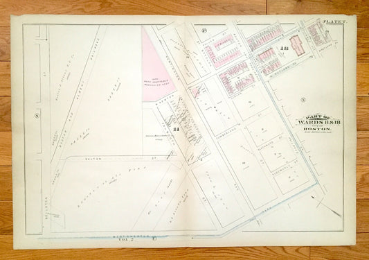 Antique 1883 Back Bay West, Boston, Massachusetts Map from G.W. Bromley Atlas – Columbus, Berklee School, Prudential, Christ Scientist, MA