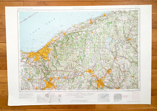 Antique Cleveland, Ohio 1962 US Geological Survey Topographic Map – Akron, Youngstown, Cuyahoga Falls, Lakewood Barberton Euclid Ontario OH