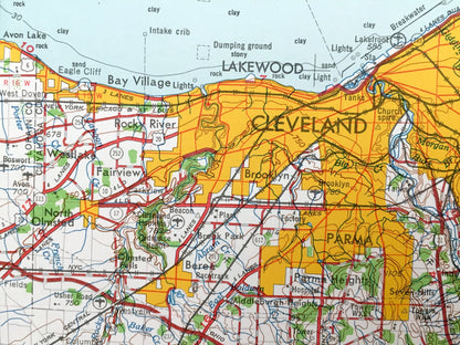 Antique Cleveland, Ohio 1962 US Geological Survey Topographic Map – Akron, Youngstown, Cuyahoga Falls, Lakewood Barberton Euclid Ontario OH
