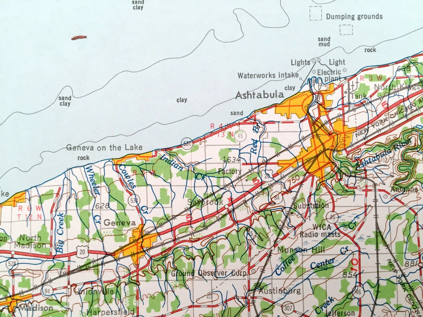 Antique Cleveland, Ohio 1962 US Geological Survey Topographic Map – Akron, Youngstown, Cuyahoga Falls, Lakewood Barberton Euclid Ontario OH
