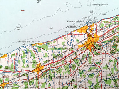 Antique Cleveland, Ohio 1962 US Geological Survey Topographic Map – Akron, Youngstown, Cuyahoga Falls, Lakewood Barberton Euclid Ontario OH