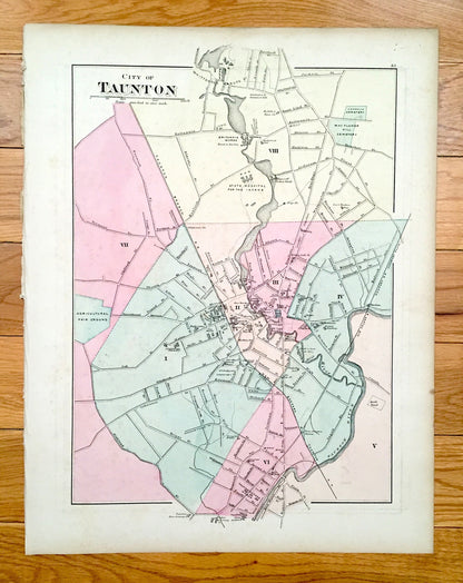 Antique 1871 Fall River & Taunton, Massachusetts Double-Sided Topographical Map from Stedman and Lyon Atlas – Bristol County, Mount Hope Bay