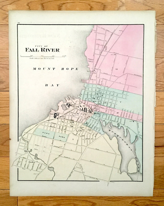 Antique 1871 Fall River & Taunton, Massachusetts Double-Sided Topographical Map from Stedman and Lyon Atlas – Bristol County, Mount Hope Bay