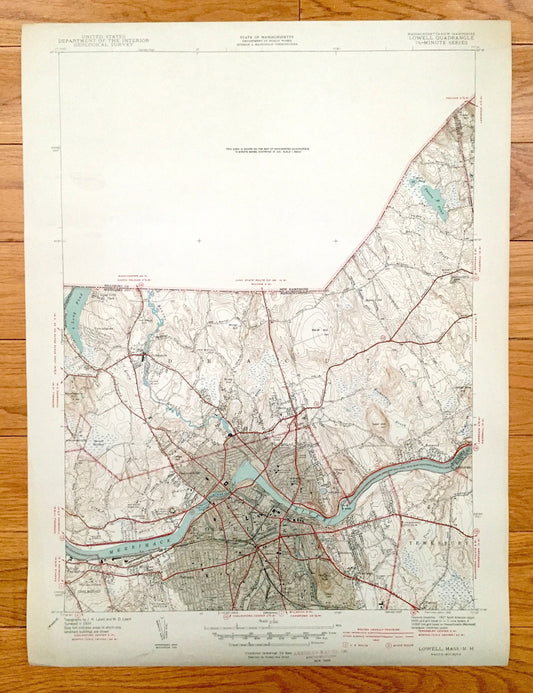 Antique Lowell, Massachusetts 1941 US Geological Survey Topographic Map – Middlesex County, Dracut, Chelmsford, Tewksbury Merrimack UMass MA