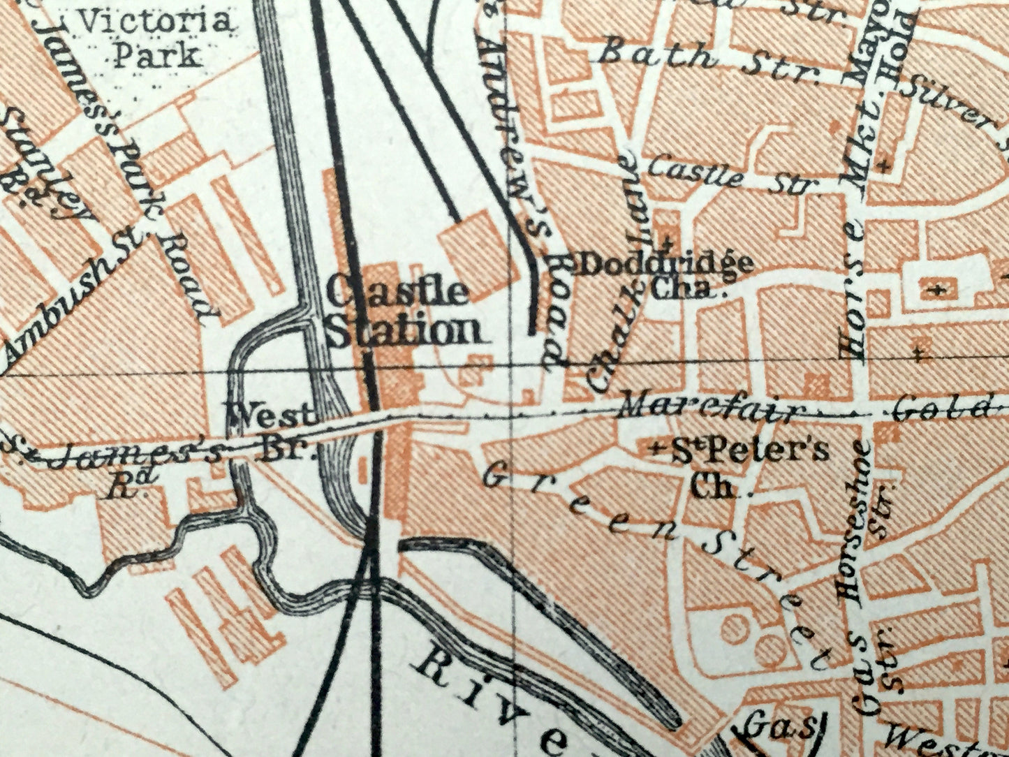 Antique 1927 Northampton & Coventry, England Map from Baedekers Atlas of Great Britain – Midlands, Northamptonshire, Warwickshire, Spon End
