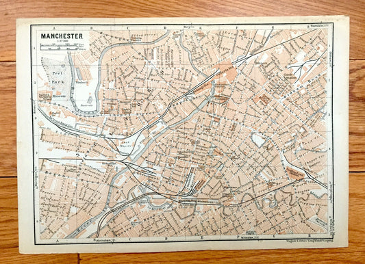 Antique 1927 Liverpool & Manchester, England Map from Baedekers Atlas of Great Britain – Lancashire, Merseyside, Cheshire, Birkenhead Mersey