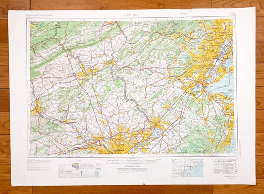Antique Newark, New Jersey 1944 US Geological Survey Topographic Map – Elizabeth, Hoboken, Paterson, Trenton, Asbury Park, Philadelphia