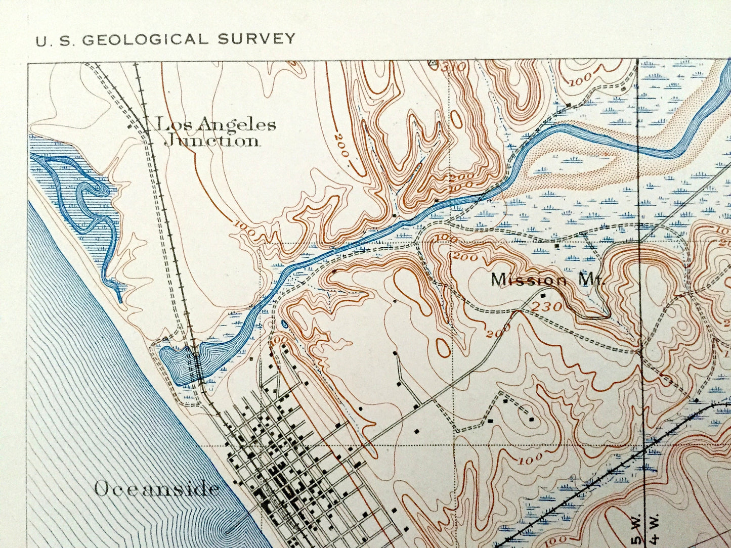Antique Oceanside, California 1901 US Geological Survey Topographic Map – San Luis Rey, Encinitas, Escondido, Carlsbad, Los Angeles Junction