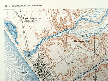Antique Oceanside, California 1901 US Geological Survey Topographic Map – San Luis Rey, Encinitas, Escondido, Carlsbad, Los Angeles Junction
