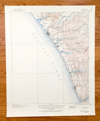 Antique Oceanside, California 1898 US Geological Survey Topographic Map – San Luis Rey, Encinitas, Escondido, Carlsbad, Santa Rosa, Merle CA