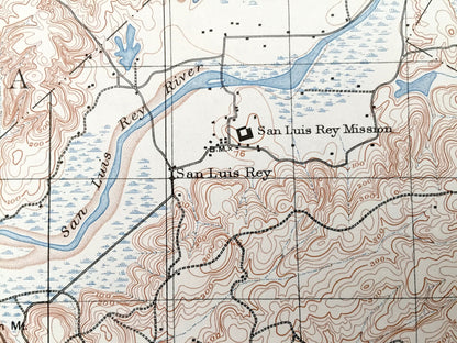 Antique Oceanside, California 1898 US Geological Survey Topographic Map – San Luis Rey, Encinitas, Escondido, Carlsbad, Santa Rosa, Merle CA