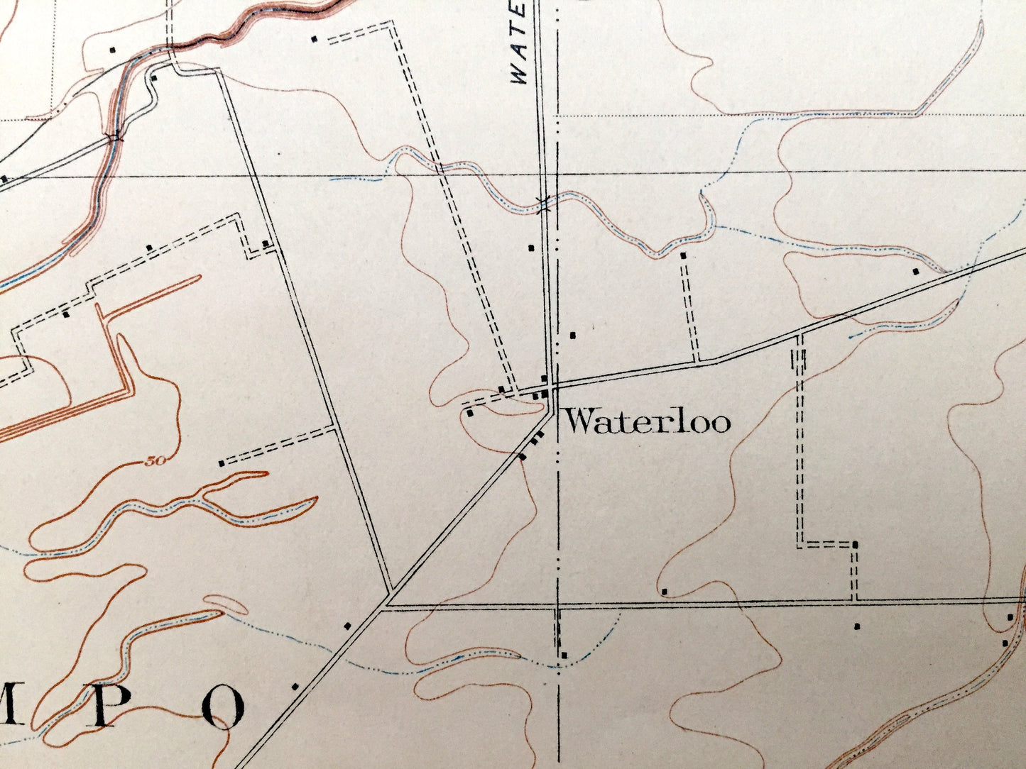 Antique Waterloo, California 1908 US Geological Survey Topographic Map – San Joaquin County, Calaveras River, Stockton, Morada, Lockeford