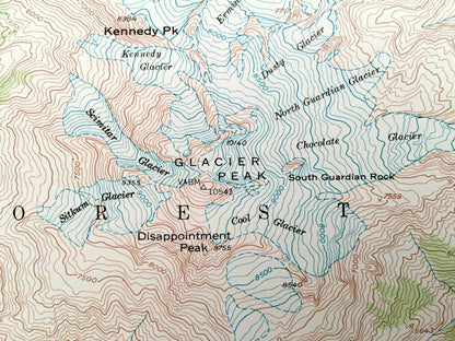 Antique Glacier Peak, Washington 1950 US Geological Survey Topographic Map – Chelan, Snohomish County, Mt Baker National Forest, Wenatchee