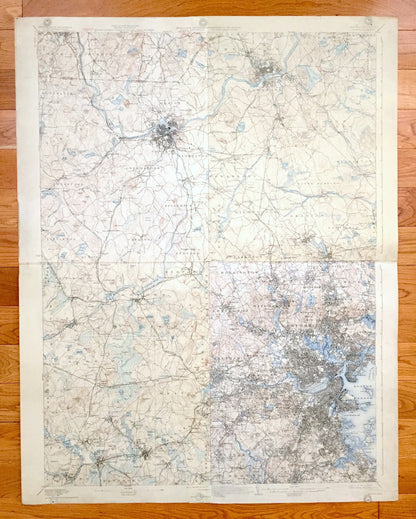 Antique Boston, Massachusetts 1894 US Geological Survey Topographic Map – Cambridge, Newton, Winchester, Lexington Lowell Concord Belmont MA