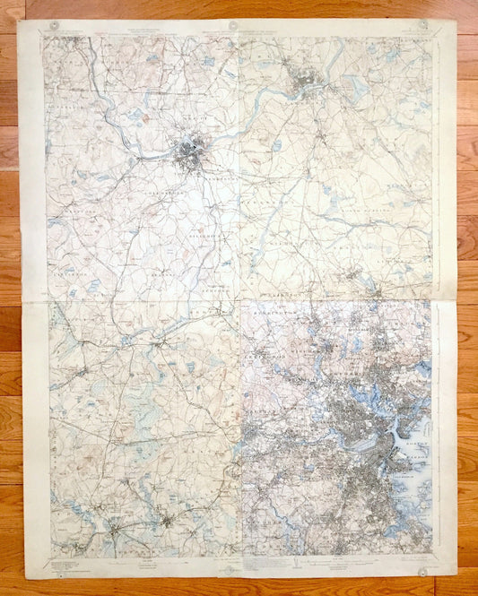 Antique Boston, Massachusetts 1894 US Geological Survey Topographic Map – Cambridge, Newton, Winchester, Lexington Lowell Concord Belmont MA