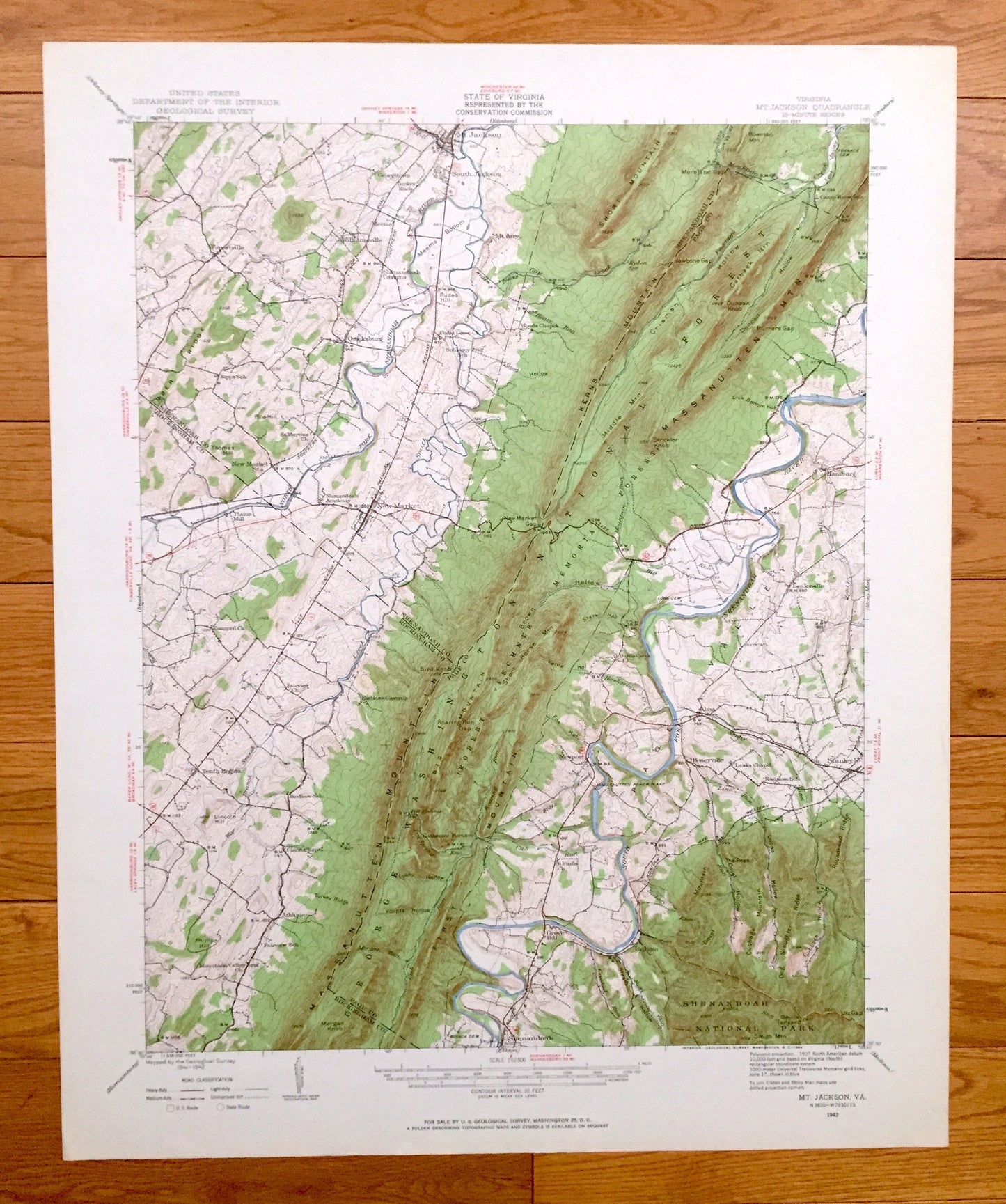 Antique Mt Jackson, Virginia 1942 US Geological Survey Topographic Map – Shenandoah Valley, Williamsville, Georgetown, Forestville, Newport