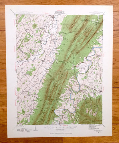 Antique Mt Jackson, Virginia 1942 US Geological Survey Topographic Map – Shenandoah Valley, Williamsville, Georgetown, Forestville, Newport