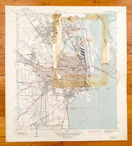 Antique Mobile, Alabama 1943 US Geological Survey Topographic Map – Baldwin County, Prichard, Chickasaw, Crichton, Dog River, Irvington AL