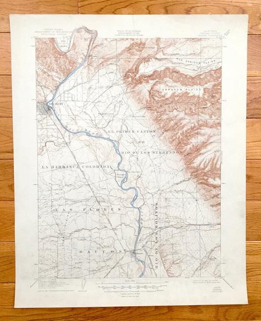 Antique Tehama, California 1905 US Geological Survey Topographic Map – Red Bluff, Sacramento River, Big Bend, Proberta, Las Flores, Tyler CA