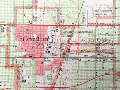 Antique Ontario, California 1954 US Geological Survey Topographic Map – Pomona, Cucamonga, Upland, Chino, Champagne, Glen Avon Heights, CA