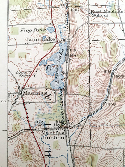 Antique Franklinville, New York 1924 US Geological Survey Topographic Map - Cattaraugus County, Yorkshire, Freedom, Farmersville, Lyndon, NY