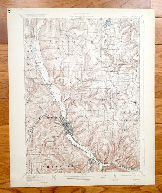 Antique Hornell, New York 1918 US Geological Survey Topographic Map - Hartsville, Almond, Howard, Fremont, Wayland, Cohocton, Dansville, NY