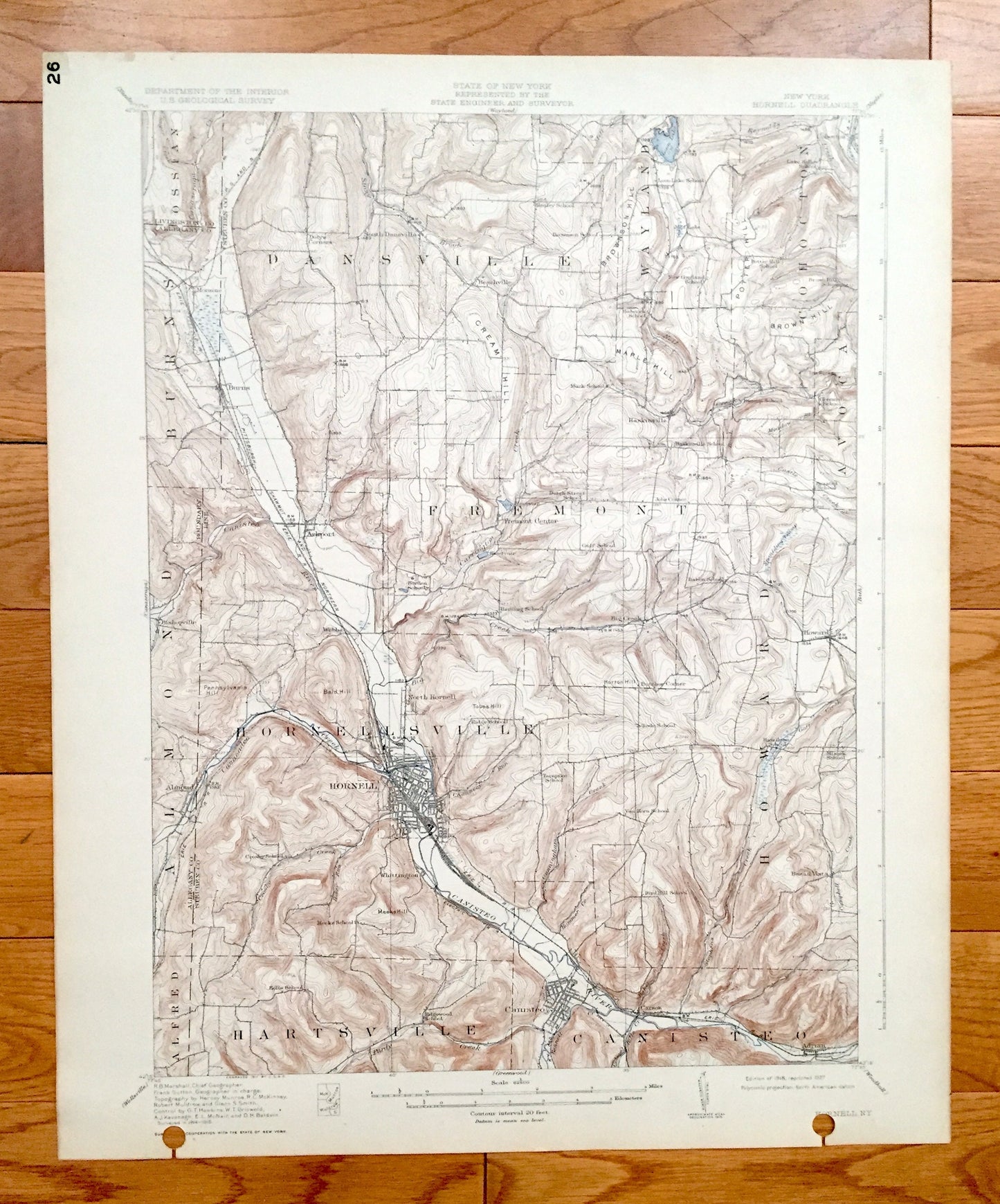 Antique Hornell, New York 1918 US Geological Survey Topographic Map - Hartsville, Almond, Howard, Fremont, Wayland, Cohocton, Dansville, NY