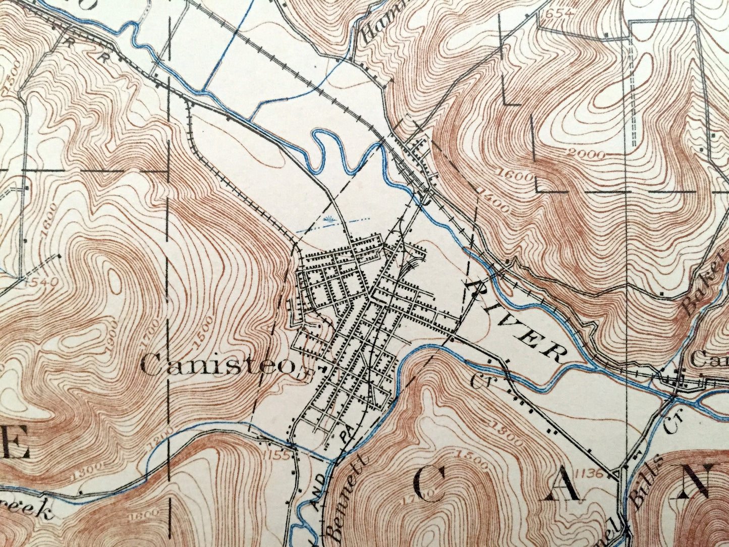Antique Hornell, New York 1918 US Geological Survey Topographic Map - Hartsville, Almond, Howard, Fremont, Wayland, Cohocton, Dansville, NY