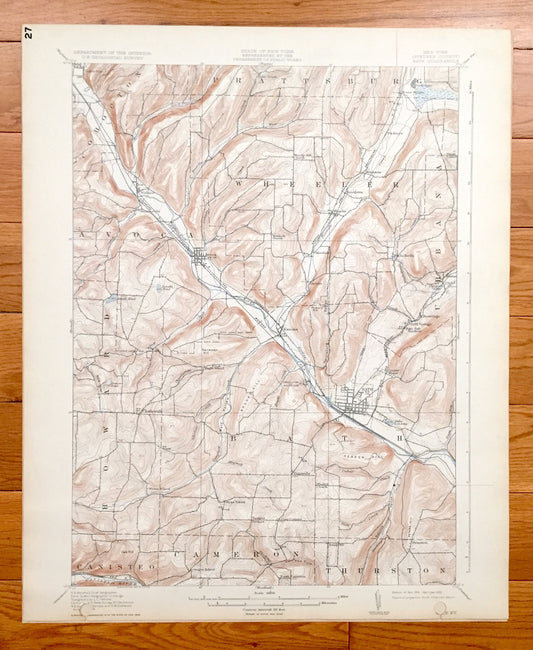 Antique Bath, New York 1910 US Geological Survey Topographic Map - Cameron, Thurston, Wheeler, Prattsburg, Urbana, Avoca, Cohocton, Canisteo