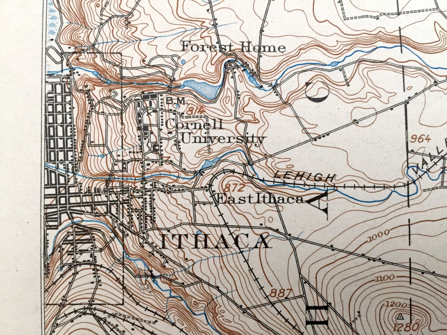 Antique Ithaca, New York 1900 US Geological Survey Topographic Map – Dryden, Lansing, Harford, Richford, Caroline, Candor, Spencer, Danby NY
