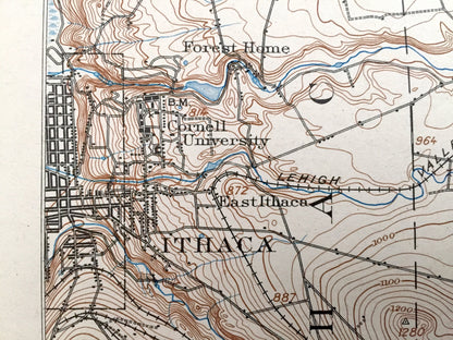 Antique Ithaca, New York 1900 US Geological Survey Topographic Map – Dryden, Lansing, Harford, Richford, Caroline, Candor, Spencer, Danby NY