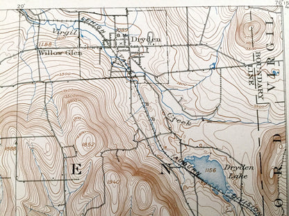 Antique Ithaca, New York 1900 US Geological Survey Topographic Map – Dryden, Lansing, Harford, Richford, Caroline, Candor, Spencer, Danby NY