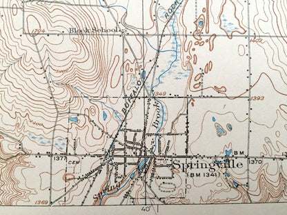 Antique Springville, New York 1925 US Geological Survey Topographic Map - Concord, Sardinia, Ashford, Yorkshire, Boston, Colden, Holland
