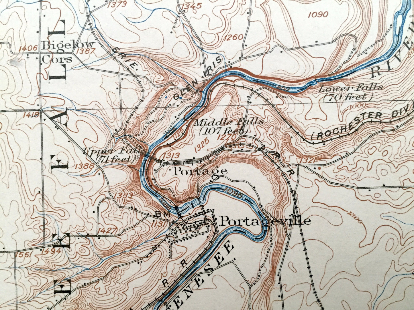 Antique Portage, New York 1905 US Geological Survey Topographic Map – Warsaw, Genesee Falls, Pike, Perry Wethersfield Castile Centerville NY
