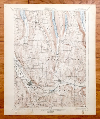 Antique Wayland, New York 1904 US Geological Survey Topographic Map - Dansville, Ossian, Sparta, Springwater, Cohocton, Groveland Conesus NY