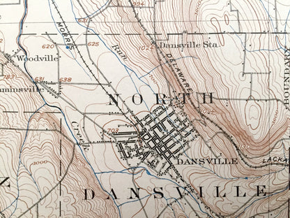 Antique Wayland, New York 1904 US Geological Survey Topographic Map - Dansville, Ossian, Sparta, Springwater, Cohocton, Groveland Conesus NY