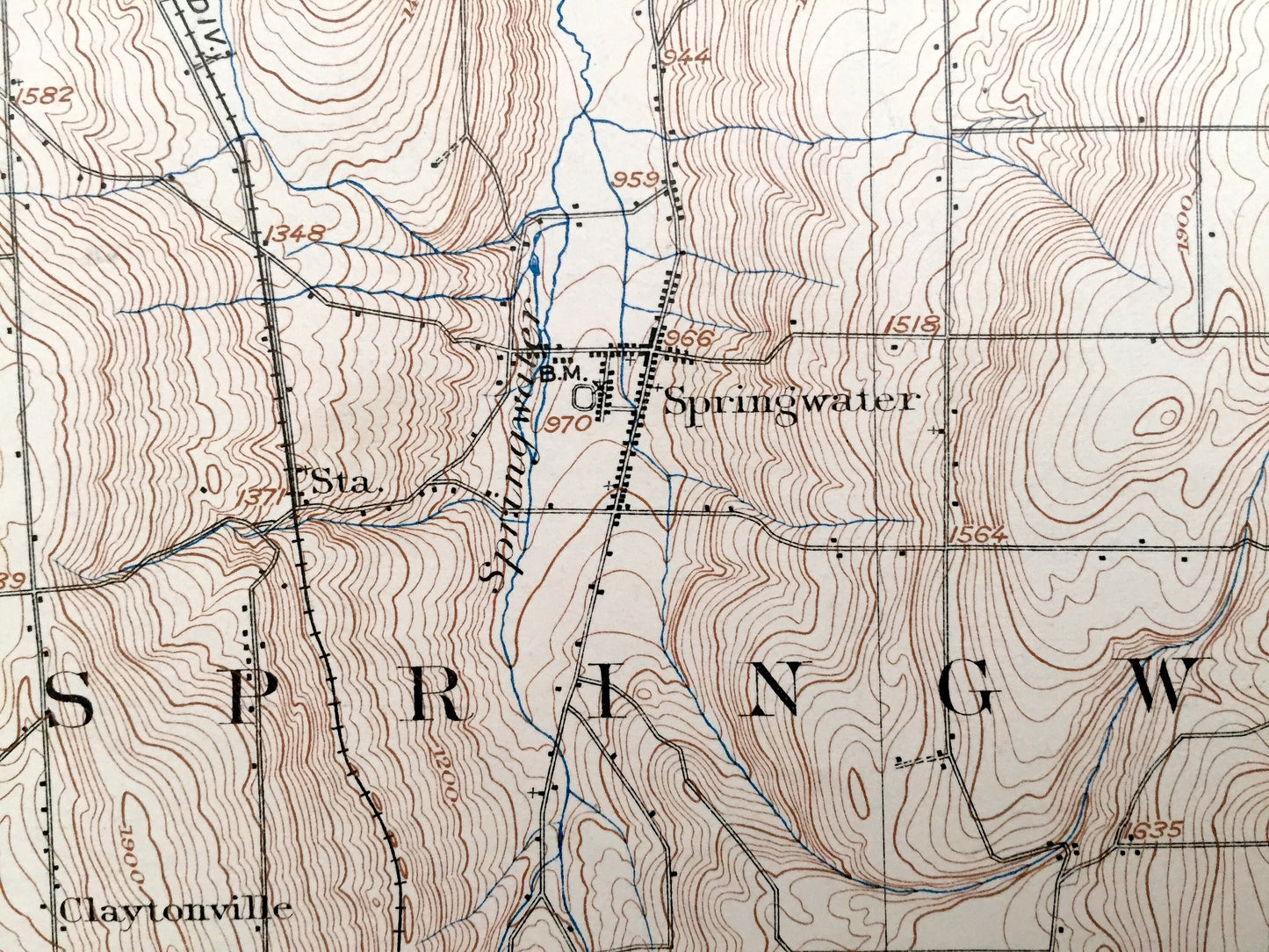 Antique Wayland, New York 1904 US Geological Survey Topographic Map - Dansville, Ossian, Sparta, Springwater, Cohocton, Groveland Conesus NY