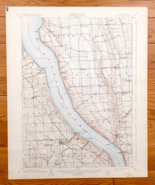 Antique Genoa, New York 1902 US Geological Survey Topographic Map – Seneca County, Cayuga Lake, Lansing, Ulysses, Ovid, Romulus, Norton, NY