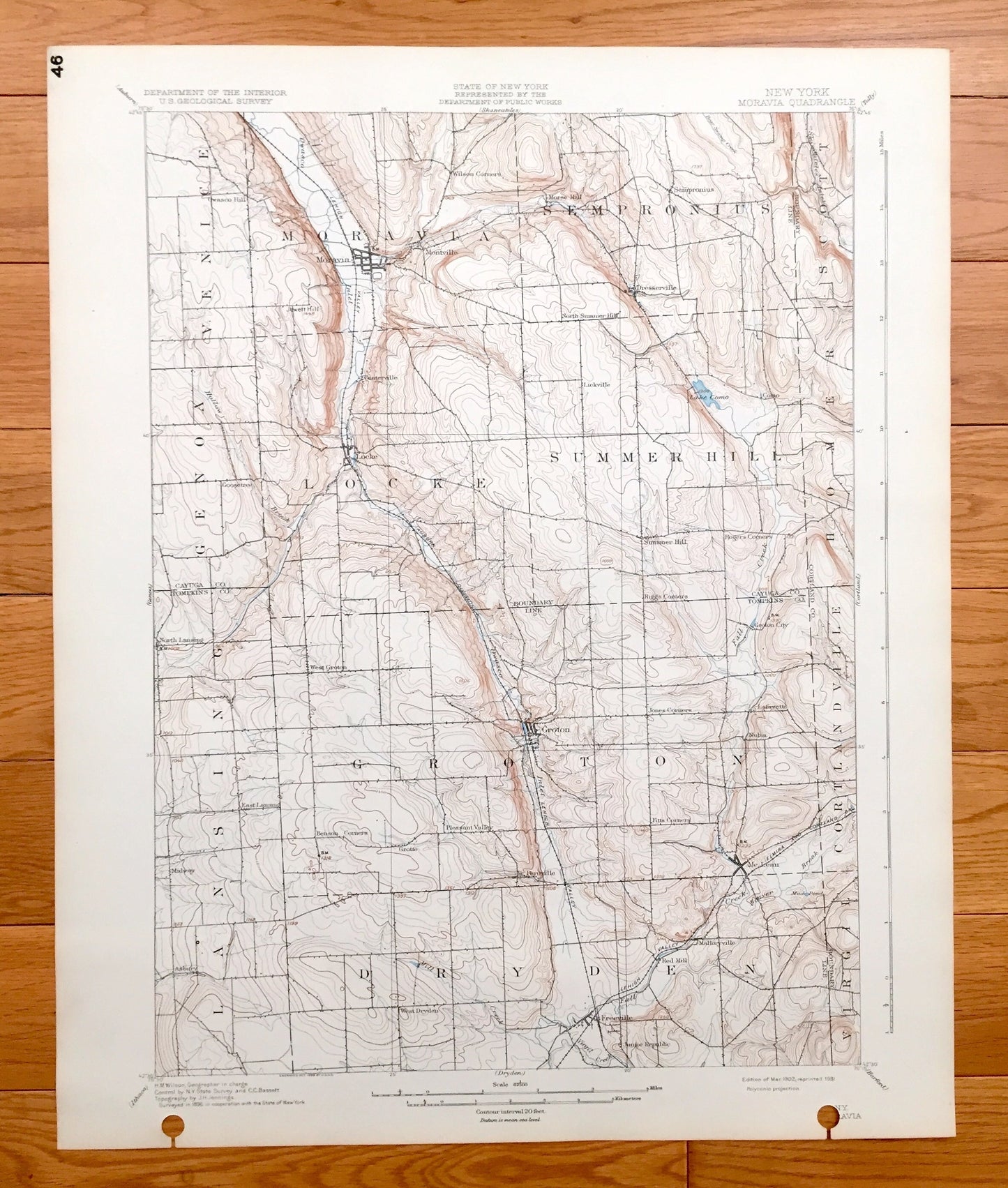 Antique Moravia, New York 1902 US Geological Survey Topographic Map - Sempronius, Locke, Groton, Freeville, Dryden, Lansing, Genoa Venice NY