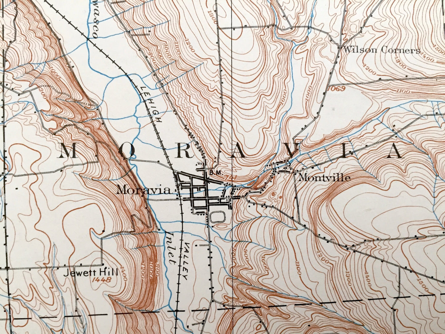 Antique Moravia, New York 1902 US Geological Survey Topographic Map - Sempronius, Locke, Groton, Freeville, Dryden, Lansing, Genoa Venice NY
