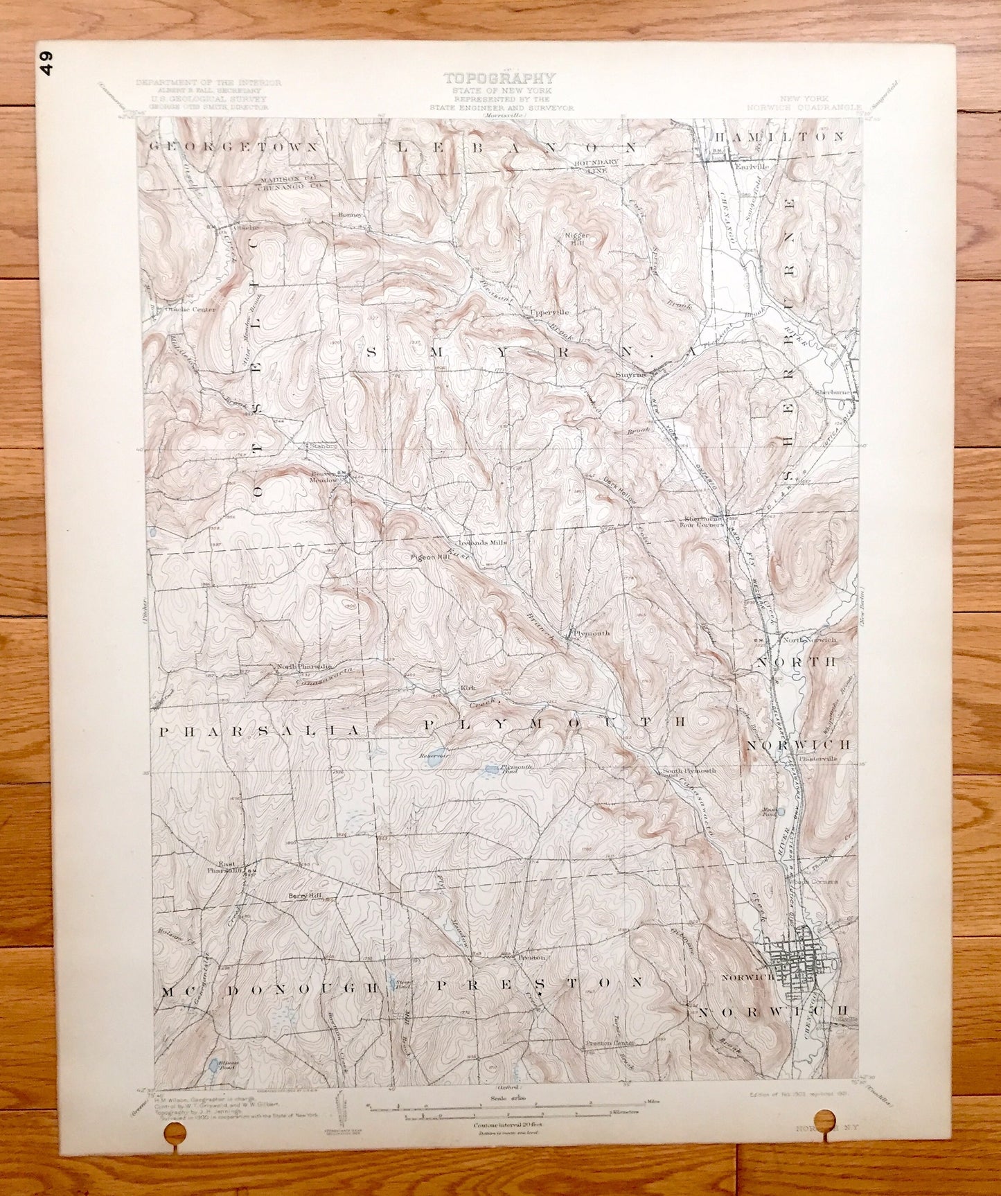 Antique Norwich, New York 1903 US Geological Survey Topographic Map – Chenango County, Preston, McDonough, Pharsalia, Plymouth, Smyrna, NY