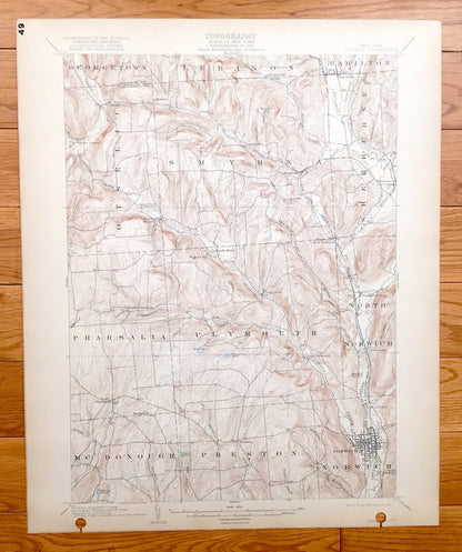 Antique Norwich, New York 1903 US Geological Survey Topographic Map – Chenango County, Preston, McDonough, Pharsalia, Plymouth, Smyrna, NY