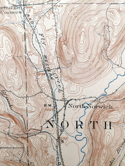 Antique Norwich, New York 1903 US Geological Survey Topographic Map – Chenango County, Preston, McDonough, Pharsalia, Plymouth, Smyrna, NY