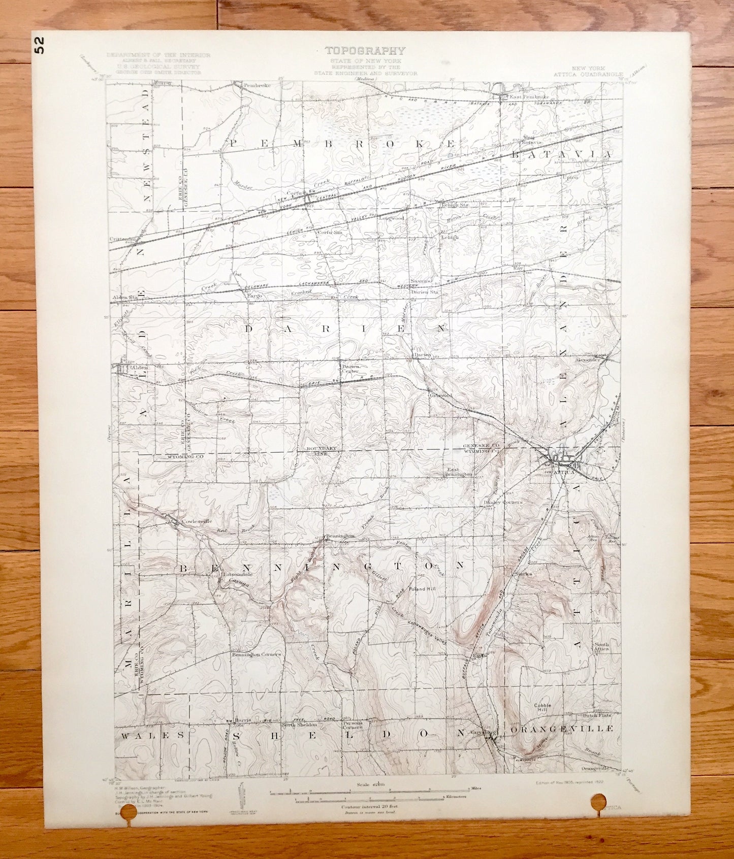 Antique Attica, New York 1905 US Geological Survey Topographic Map - Alexander, Batavia, Pembroke, Newstead, Alden, Marilla, Wales, Sheldon