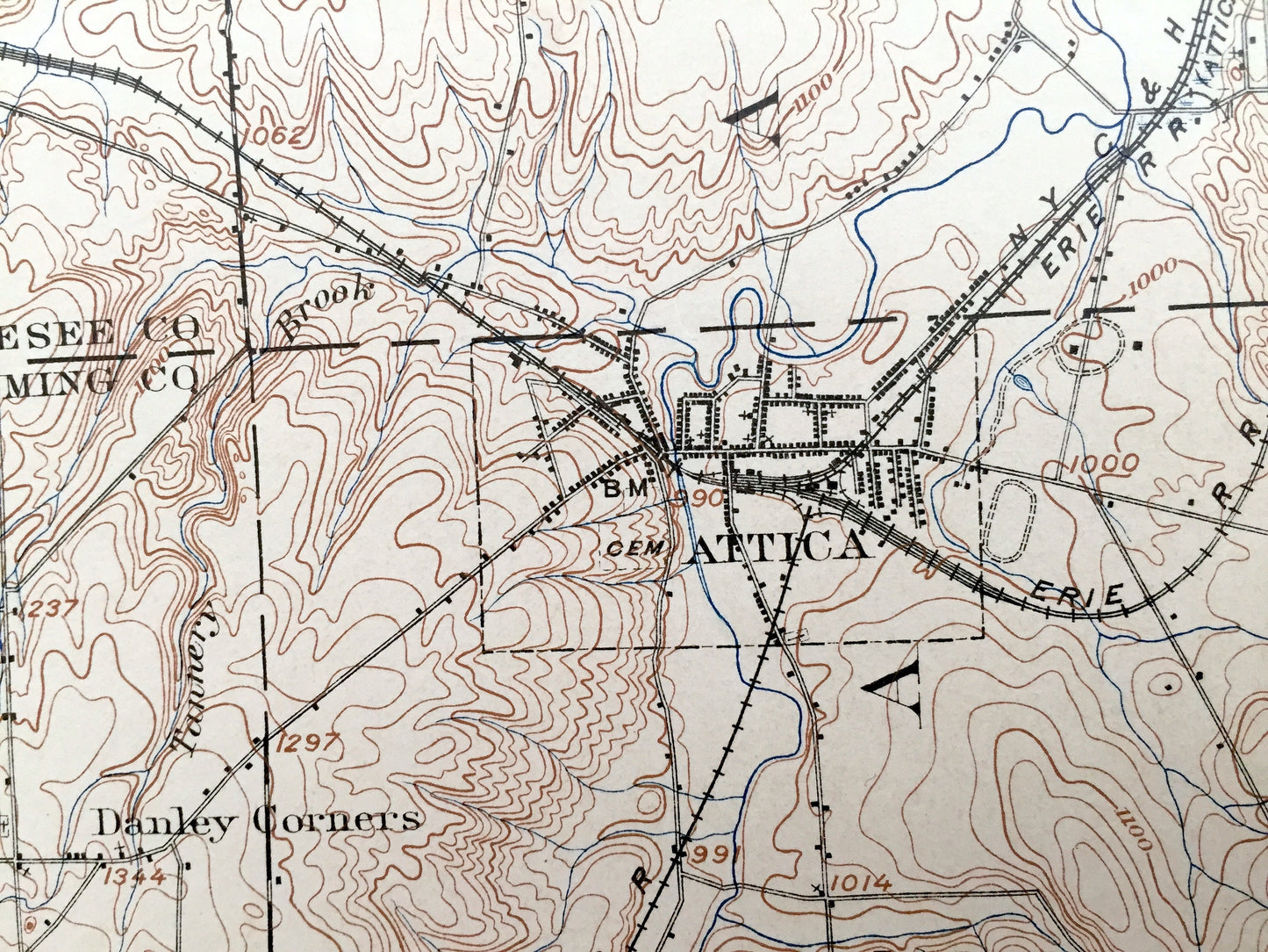 Antique Attica, New York 1905 US Geological Survey Topographic Map - Alexander, Batavia, Pembroke, Newstead, Alden, Marilla, Wales, Sheldon