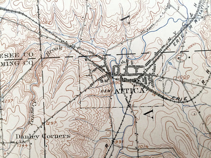 Antique Attica, New York 1905 US Geological Survey Topographic Map - Alexander, Batavia, Pembroke, Newstead, Alden, Marilla, Wales, Sheldon