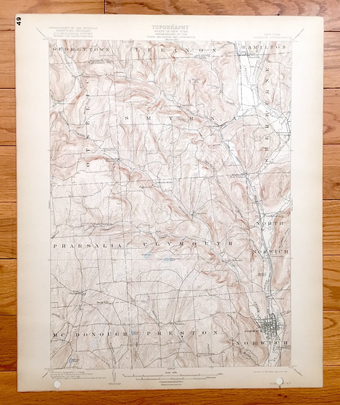 Antique Norwich, New York 1903 US Geological Survey Topographic Map – Chenango County, Preston, McDonough, Pharsalia, Plymouth, Smyrna, NY